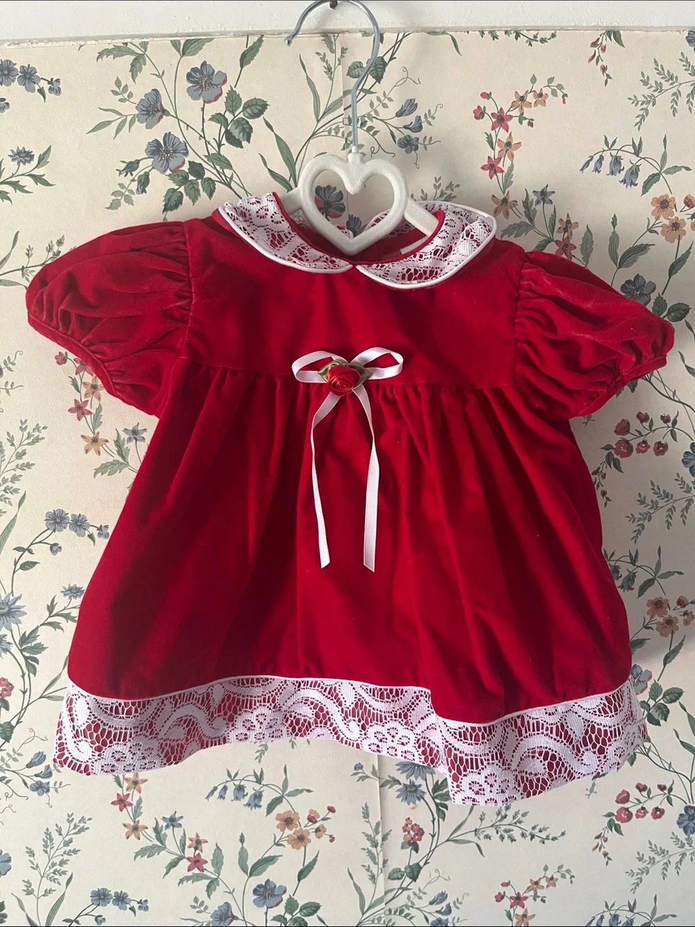 Classic Red Lace-Trim Baby Holiday Christmas Velvet Dress